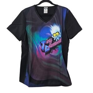 NEW Tooniforms M Trolls Scrub Top Tiny Diamond Black Short Sleeve Medical